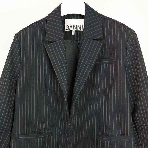Ganni Black Pinstripe Oversized Blazer *MISSING BUTTONS* - Picture 4 of 13